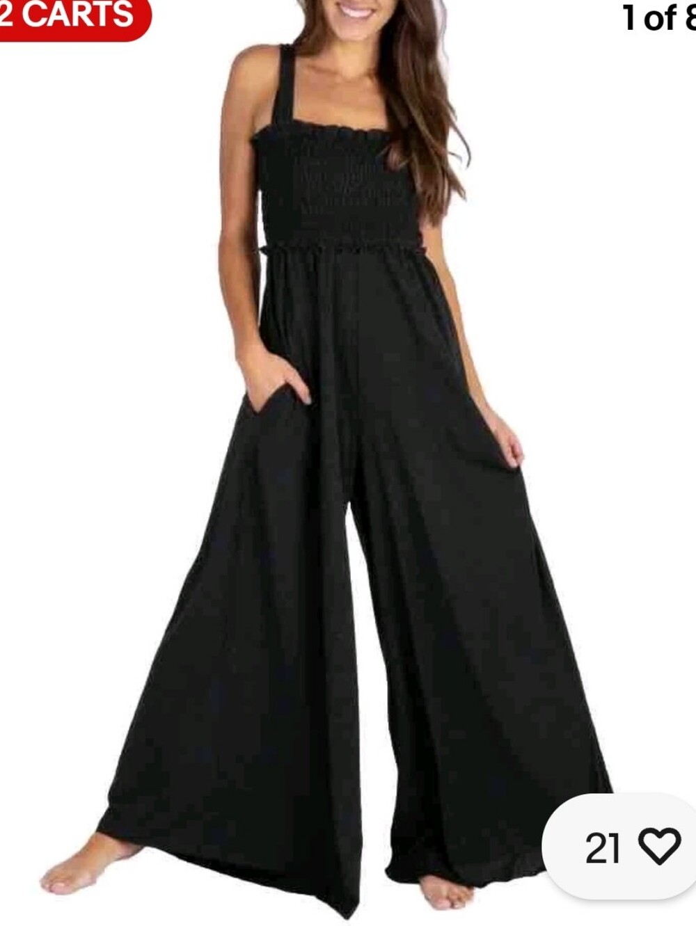 Natural Life Harper Knit Wide Leg Jumpsuit Dark GRAY Smocked Boho Festival SMALL